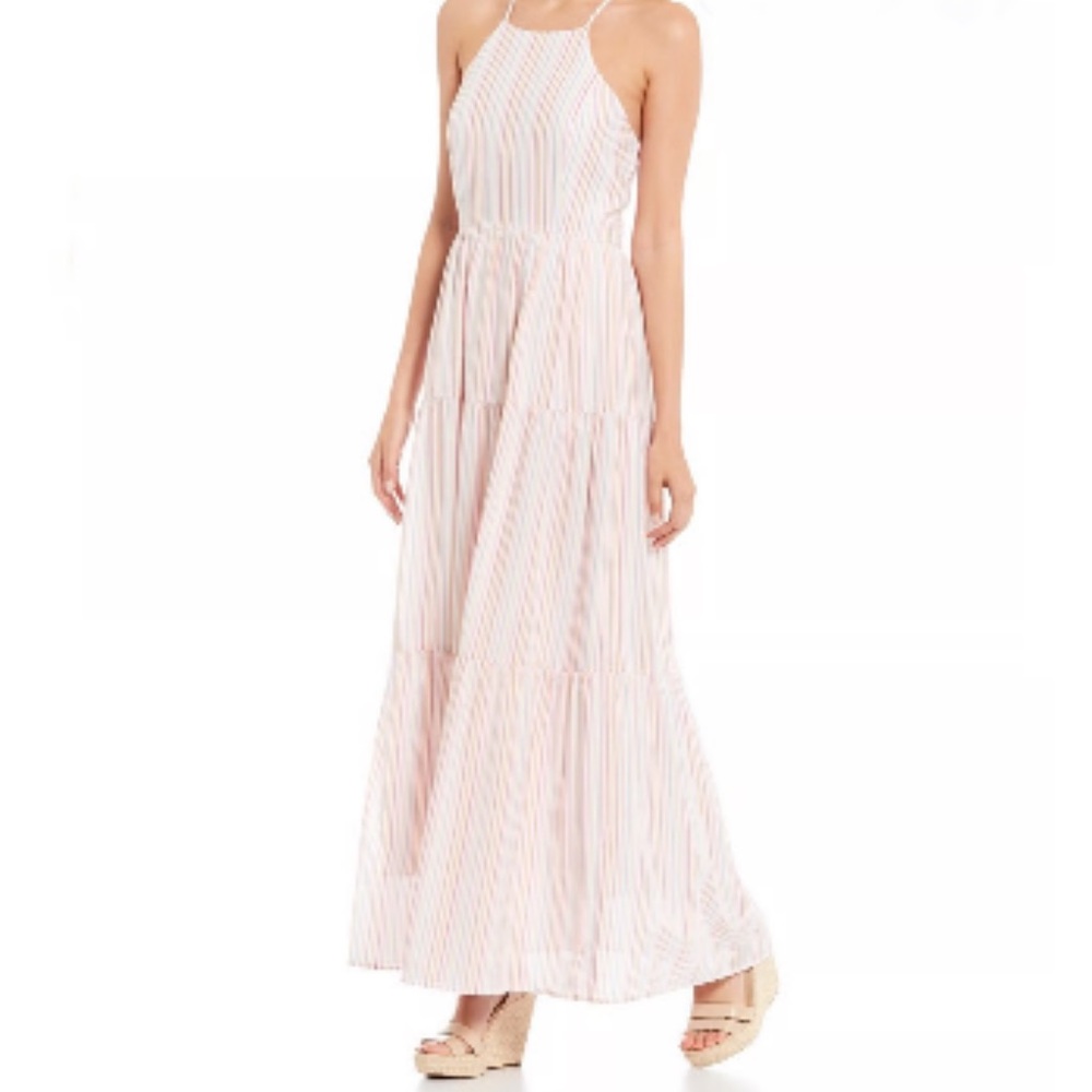 Gianna Bini Pia Tiered Rainbow Striped Maxi Dress Size 10